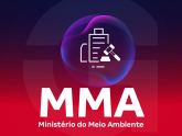 Bandeira do Brasil tremulando sobre o texto Ministério do Meio Ambiente